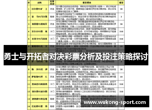 勇士与开拓者对决彩票分析及投注策略探讨